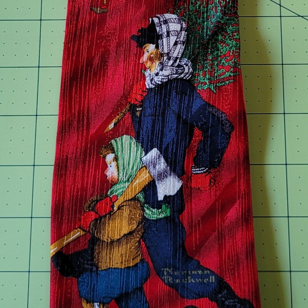 Rare Hallmark Holiday Traditions Neck Tie Cutting the Christmas Tree Man & Boy